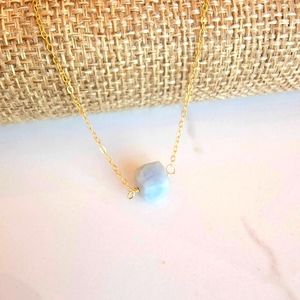 Blue Opal Necklace Minimalist Crystal Gemstone November Birthstone